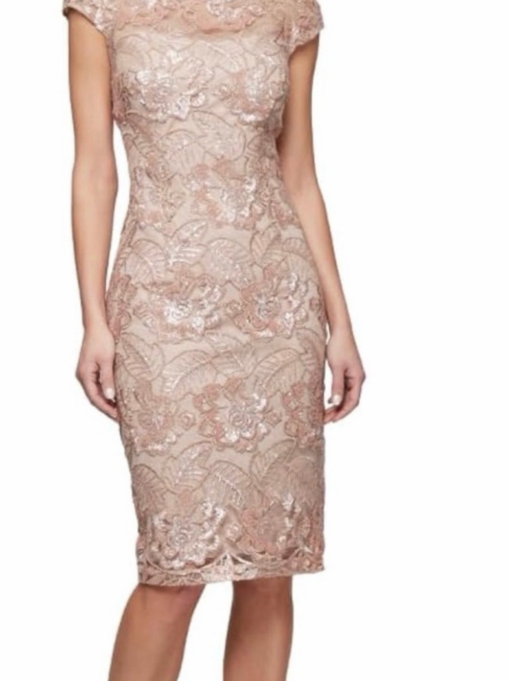 Alex Evenings Rose Gold Lace Sequin Sheath Midi Dress 14 NWT - Picture 5 of 15